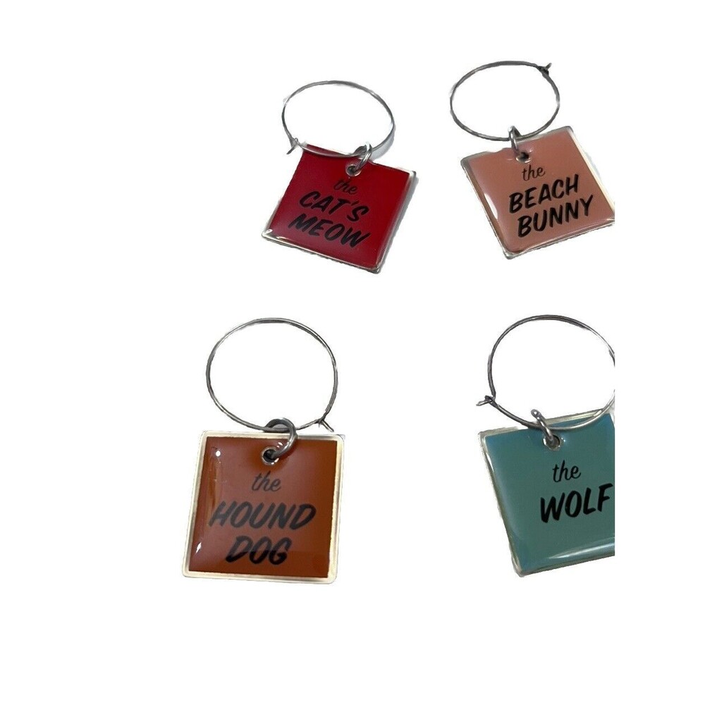 Tie One On Wine Charms Set of 4 Animal Theme Cocktail Party Holiday Gatherings - Picture 3 of 4